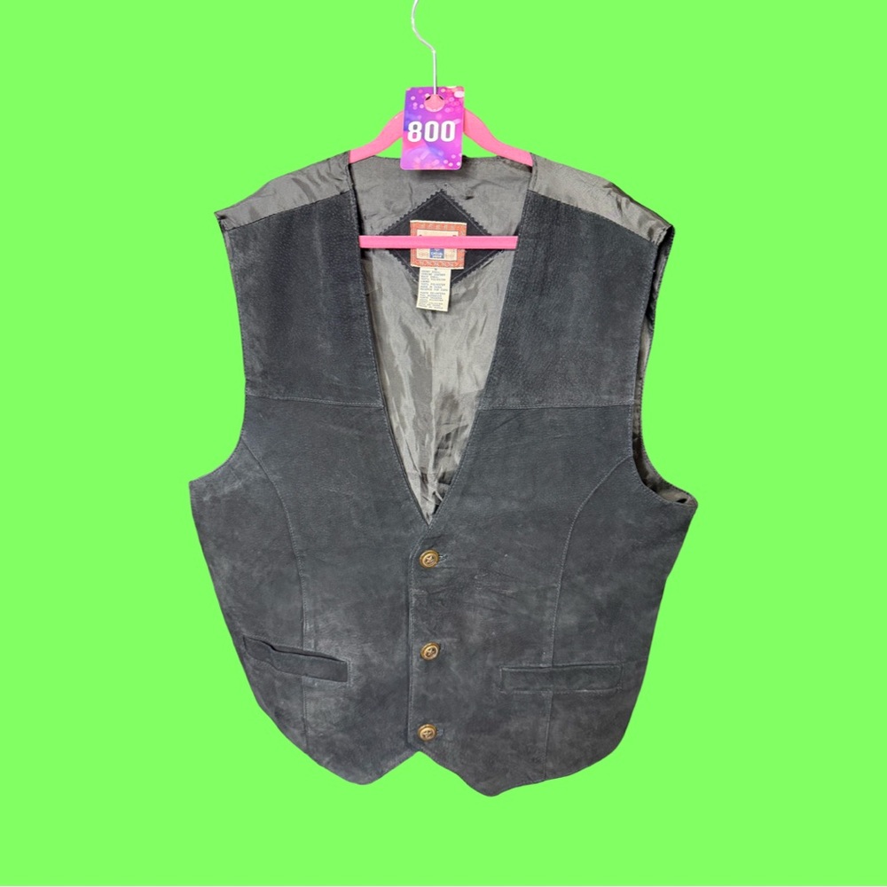 Vintage Company B Black 100% Suede Leather Lined Western Vest